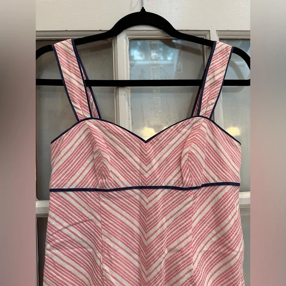 Vintage Lilly Pulitzer White Label Cotton Pink White Chevron Stripe Dress Size 2 - Picture 2 of 10